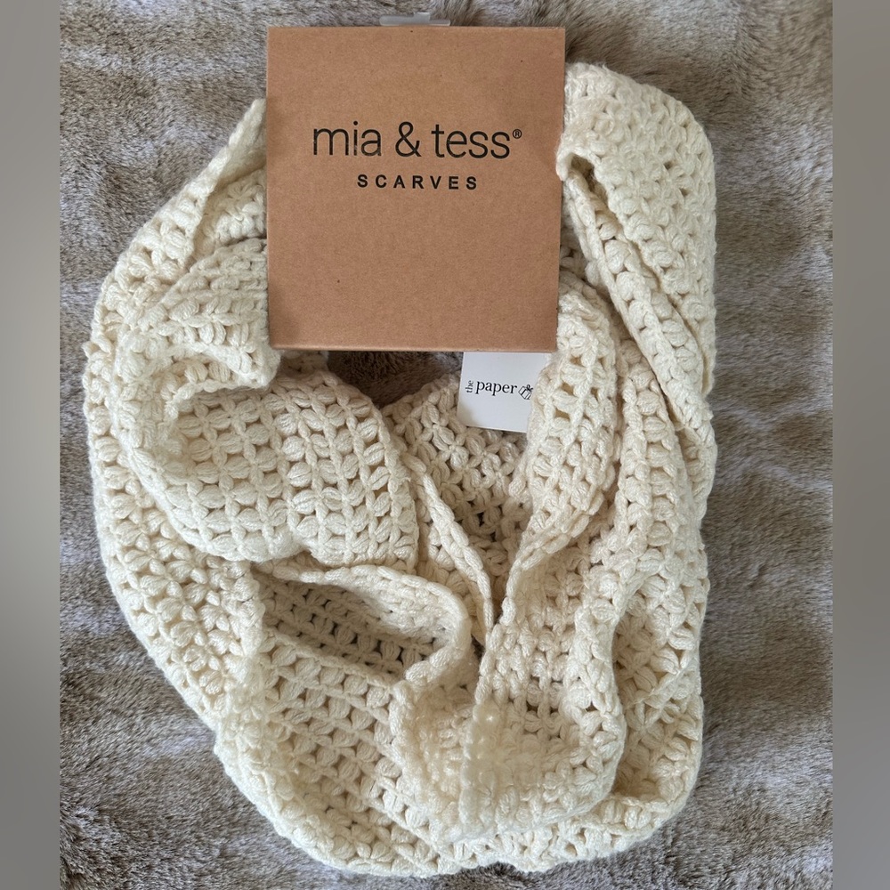Wrap around cream colored crochet scarf